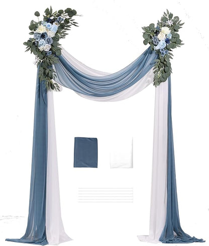 VEVOR Artificial Wedding Arch Flowers Kit, Blue Wedding Arch Flowers with Drapes Kit -2 Pcs Floral Arrangement, 2 Pcs Sheer Drapes, for Ceremony Bouquets Reception Backdrop Decoration（No Include Wood