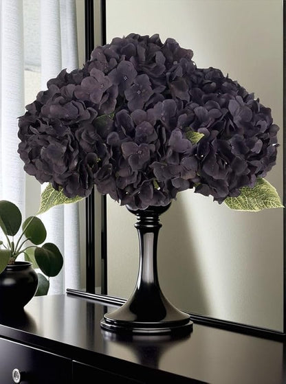 2Bouquets Artificial Fake Flowers Plants Silk Hydrangea Arrangements Wedding Bouquets Decorations Plastic Floral Home Kitchen Garden Party Festival Bar DIY (Black)