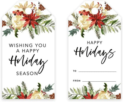 Andaz Press Christmas Holiday Season Classic Gift Tags, Happy Holidays to from and Wishing You A Happy Holiday Season, Christmas Florals Design, for Holiday Events, Parties, and Favors, 60-Pack