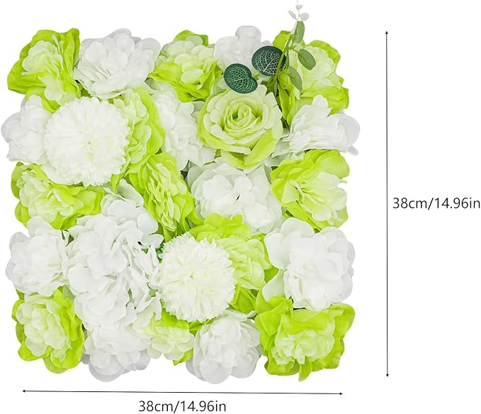 15"x 15" Artificial Flower Wall Panels,Flower Wall Mat Silk Flower Panels for Outdoor Garden Backyard Fence Fence Privacy Screen and Indoor Wall Decor(6Pcs Green+White)