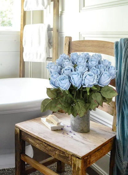 Artificial Realistic Roses Blue Flowers 24" Real Touch Silk Roses Bouquet Long Stems Rose for Flower Arrangement Fake Roses Decor for Home Party Wedding Table Centerpieces Roses Realistic - 5 Pcs