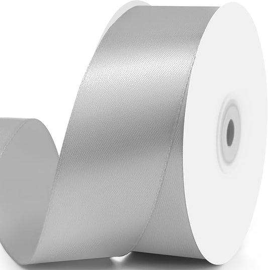 1-1/2" x 50 Yards Satin Ribbon - Silver Silk Ribbon with Spool - Ideal for Gift Wrapping, Floral Bouquets, Crafts, Wedding Party Decorations, Christmas and Sewing Projects