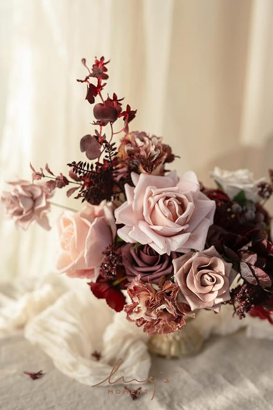 Ling's moment Artificial Flowers Combo Box Set, Dusty Rose & Lana Mauve for DIY Wedding Bouquet, Centerpieces Decor, Floral Arrangement Decor