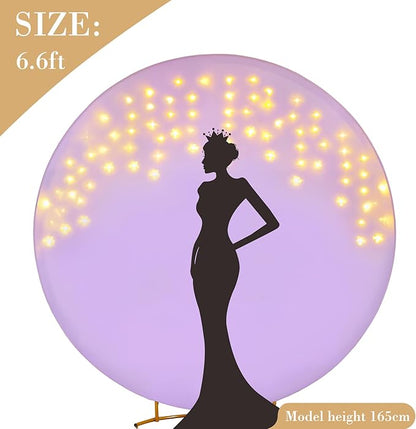 6.6 FT Purple Round Backdrop Cover with Lights String for Circle Arch Stand Circle Backdrop Covers with LED Fairy Lights for Wedding Arch Baby Shower Birthday Party Photo Photography Background