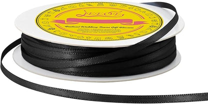 Double Face Black Satin Thin Ribbon 1/8 inch X 50 Yards Polyester Black Ribbon for Gift Wrapping Very Suitable for Weddings Party Hair Bow Invitation Decorations and More