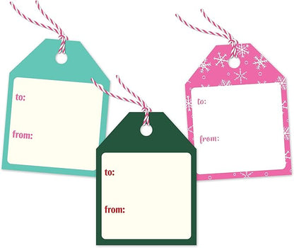 Pro Supply Global 24 Count of 2.5 Inch x 3 Inch Pre Strung Christmas FA La La Gift Tag Assorted Printed Designs on Large Cardstock Gift Hang Tags - Ideal to Use on Bags