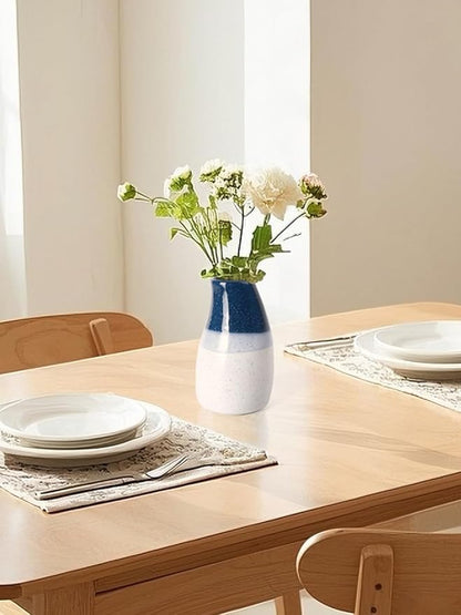 Ceramic Vase – 5.9” Tall Handmade Blue and White Glazed Pottery for Home Decor – Modern Asymmetrical Flower Vase for Living Room, Shelf, Table Centerpiece – 18oz / 500ml