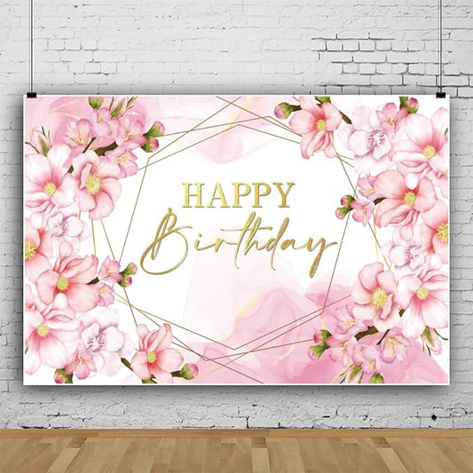 ChloropLastid 10x8ft Floral Happy Birthday Backdrop for Girls Pink Blooming Floral Birthday Party Decorations Photography Background Watercolor Flowers Women Birthday Party Decor Banner Photo Props