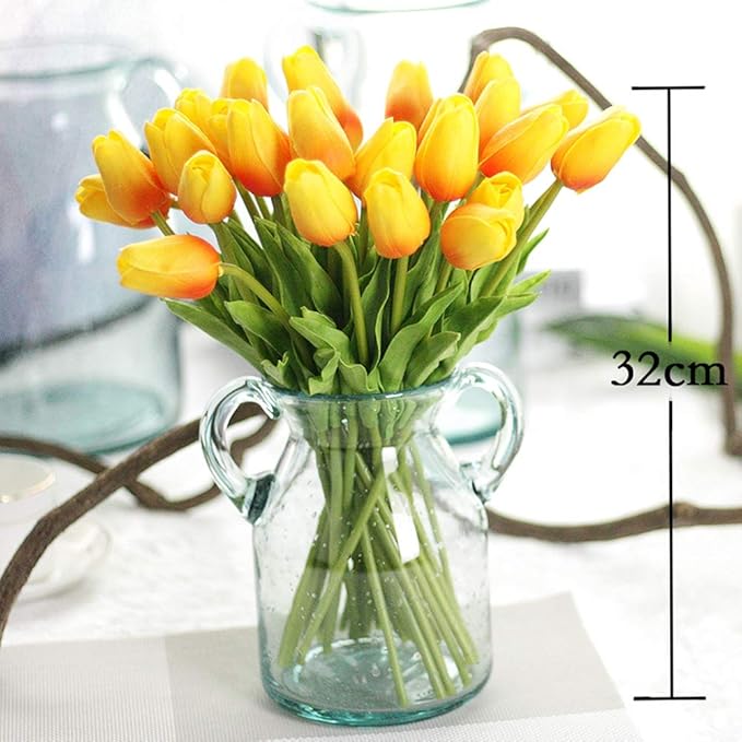 30pcs Artificial Tulips Flowers Real Touch Orange Tulips Fake Holland PU Tulip Bouquet Latex Flowers for Wedding Party Office Home Kitchen Decoration (Orange)