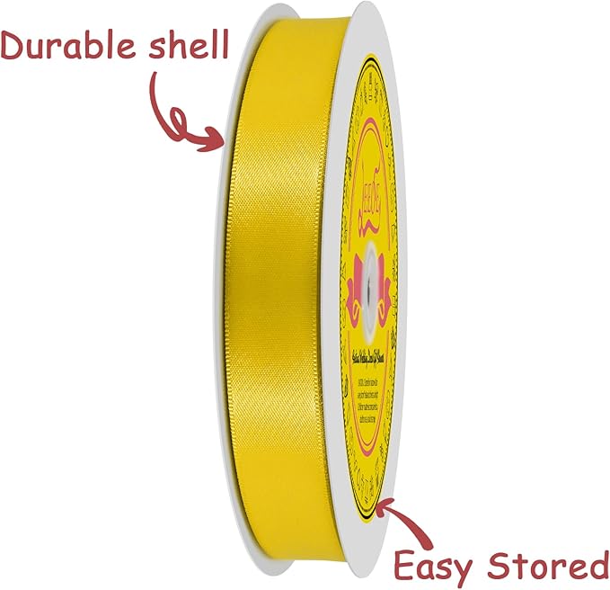 Double Face Yellow Satin Ribbon 7/8 inch X 100 Yards Polyester Yellow Ribbon for Gift Wrapping Very Suitable for Weddings Party Hair Bow Invitation Decorations and More