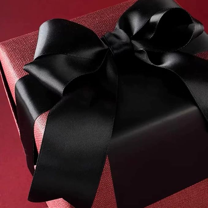 LIUYAXI 1-1/2 Inches 50 Yards Black Satin Ribbon, Solid Fabric Ribbon Roll for Flower Bouquets, Gift Wrapping, Wedding, Handmade Crafts
