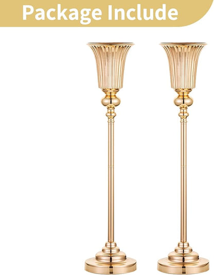 NUPTIO Metal Versatile Trumpet Vase, 26.7'' H x 6.2'' W x 5.7'' D, Gold, Set of 2, Ideal for Wedding, Events, and Home Decor