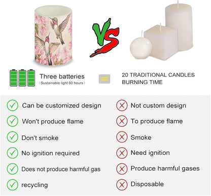 Watercolor Floral Hummingbird Flameless Candles Battery Powered LED Candles with Remote Timer Color Changing Control for Indoor Outdoor Home Decoration Set of 4