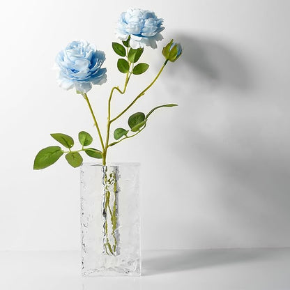 Crystal Flower Vase with Glacial Texture, Clear, Handcrafted Centerpiece for Wedding, Home Decor, Table Display