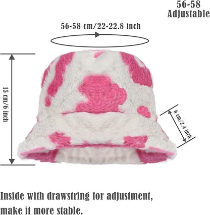 Winter Soft Faux Fur Plush Bucket Hat, Lovely Fisherman Cap, Fashion Outdoor Thick Warm Sun Cap for Women