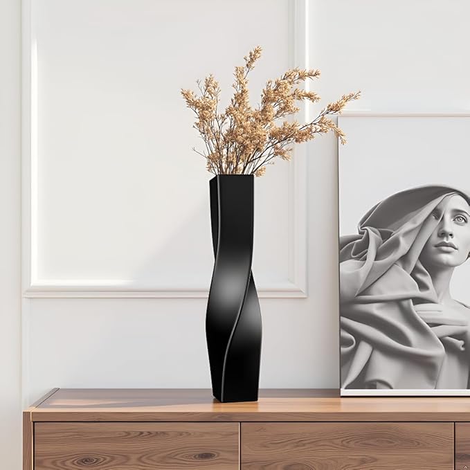 Tall Vase On Floor, 16.34" Twisted Geometric Flower Vase for Home, Living Room, Flower Centerpieces, Shelf, Table, Decor, Creative Unique Decorative Vases