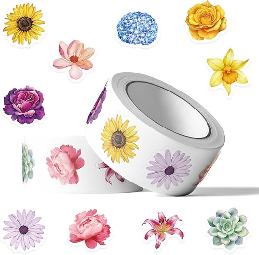 500PCS Flower Stickers Roll 10 Styles Envelope Seals Sticker for Aesthetic Flower Decals for Adults Aesthetic Stickers for Scrapbooks Water Bottle Gift Boxes Party Decorations(500 Per Roll)