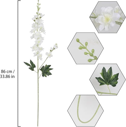 White Delphinium Artificial Flowers,8PCS Long Stem Silk Larkspur Flowers 33.5'' Faux Delphinium Stems for Tall Vase Home Wedding Table Decor(White)