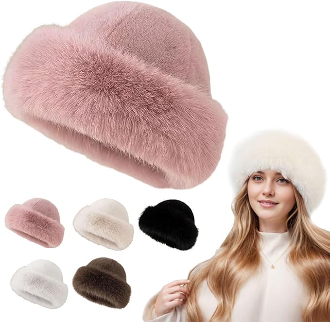 Faux Fur Bucket Hat, Womens Winter Plush Fluffy Furry Mink Hats Warm Thickened Fisherman Cap for Girls Women