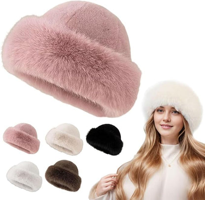 Faux Fur Bucket Hat, Womens Winter Plush Fluffy Furry Mink Hats Warm Thickened Fisherman Cap for Girls Women
