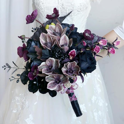 S_SSOY Wedding Bouquet Bride,Bride Bridal Bouquet Bridesmaid Artificial Flowers for Ceremony Anniversary Party Bridal Shower Decoration Wedding Bouquets (Phalaenopsis)