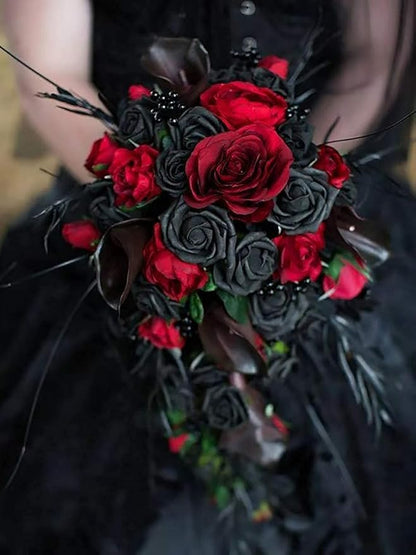 Hawesome 12PCS Artificial Silk Flowers Realistic Roses Bouquet Long Stem for Home Wedding Decoration Party (12PCS-Black)
