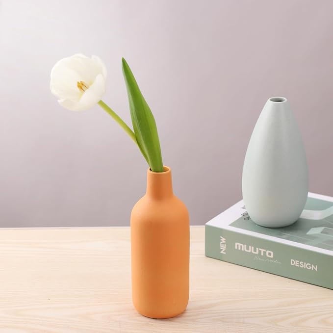Ceramic Vase Set of 3, Modern Vase for Minimalist Decor,Aesthetic Vase Round Flower Vases for Boho Home Wedding Party Room Dinner Table Shelf Décor