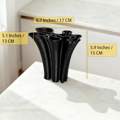 Black Ceramic Vase for Home Decor, Boho Artistic Irregular Shape Decorative Vase, Unique Modern Accent for Living Room Bedroom or Entryway