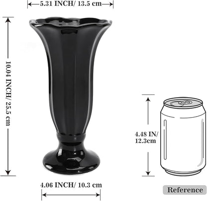 Black Fluted Ceramic Vase with Pedestal Base, 10 Inch Tall Modern Flower Vase for Dining Table Decor, Centerpieces, Countertops, Decorative Vases for Home Decor, Living Room, Kitchen, Wedding