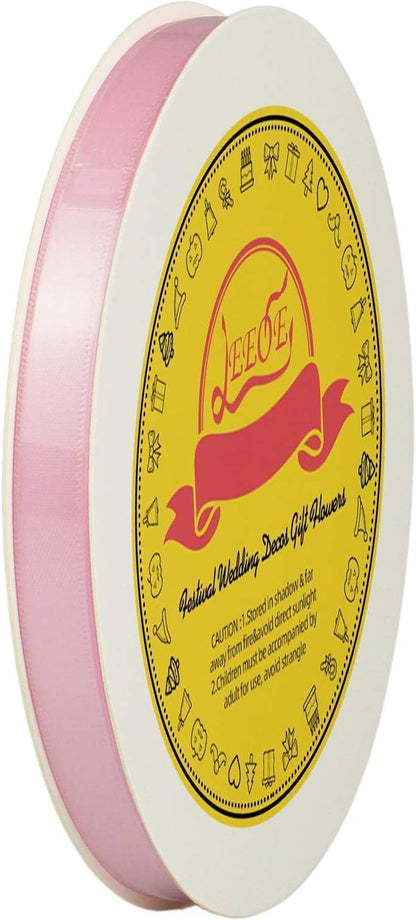 Double Face Pearl Pink Satin Ribbon 3/8 inch X 50 Yards Polyester Pearl Pink Ribbon for Gift Wrapping Very Suitable for Weddings Party Invitation Decorations and More