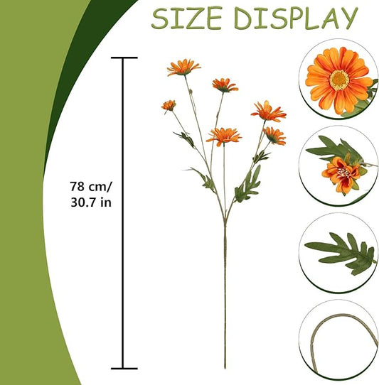 6PCS Orange Daisies Artificial Flowers 36 Heads 29.52”Realistic Fake Daisies with Stems for Tall Vase Wedding Party Outdoor Arrangement Aisle Room Porch Home Decor(Orange)