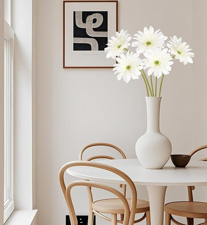 White Gerbera Daisy Artificial Flowers 5PCS – Real Touch Latex Silk Daisies Flowers Artificial, 26.7" Long Stem Fake Flowers with Stems for Wedding Bouquets, Home Décor, or Daisy Centerpieces