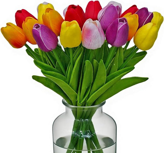 20pcs Faux Tulips Artificial Flowers Faux Flowers PU Fake Tulips 13.5 Inch Mother's Day Easter Valentine’S Day Gifts in Home Kitchen Spring Decorations For Home (Multicolor-3)