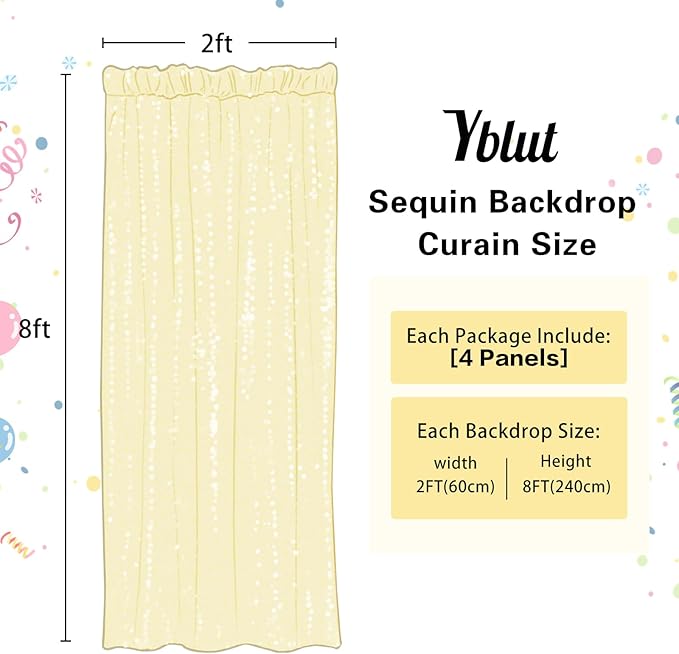 Champagne Sequin Backdrop Curtain 4 Pieces 2FTx8FT Glitter Photography Backdrop for Party Wedding Birthday Christmas Decorations