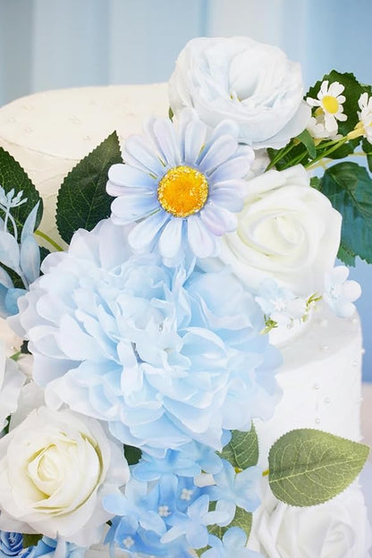 Artificial Flower Combination Box Set Artificial Flower Loose Leaves and Stems DIY Wedding Center Bouquet Bride Wedding Baby Shower(Fresh Light Blue)