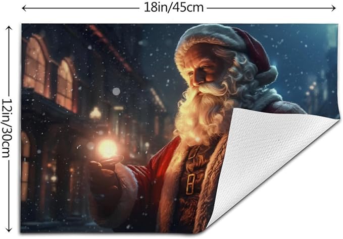 PVC Placemats Set of 4 Wipeable Table Mats Washable Heat Resistant Non Slip Vinyl Dining Table Mat for Kitchen Indoor Outdoor Patio Farmhouse Place Mats Vintage Christmas Santa Claus Decorative