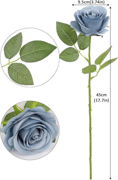 30pcs Roses Artificial Flowers Dusty Blue Silk Roses with Long Stems Fake Flowers for Wedding Bouquet Centerpices Decorations Party Bridal Baby Shower Home Decor