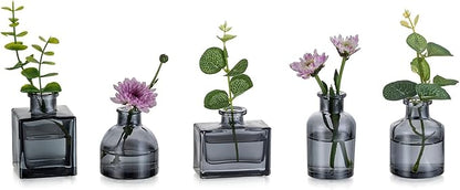 Glasseam Gray Glass Bud Vase: Mini Small Vases for Centerpieces Cute Flower Vase Set of 5 Tiny Vases for Flowers Decorative Centerpiece Table Decor for Wedding Party Dining Room Decoration