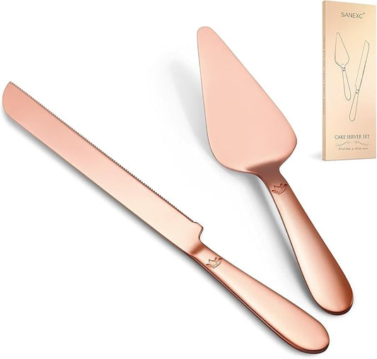 Cake Cutting Set for Wedding - Extended Cake Knife and Server Set Thickened Stainless Steel 13.0" Cake Cutter 10.49" Pie Spatula Great for Birthday Anniversary Christmas Gift 2 Pcs Rose Gold