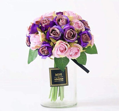 Jasion Artificial Roses Flowers 12 Heads Arrangement Silk Bouquet for Home Office Parties Bridal and Wedding Decoration Without Vase (Purple)
