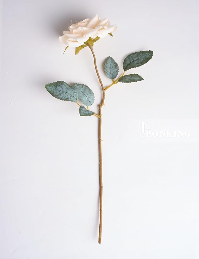 3.1"(8cm) Manta Rose Artificial Flower 7pcs Realistic Faux Silk Roses Fake Flowers Bouquets Arrangements Decor for Wedding Spring Mother's Day, Home Table Decorations, Beige Flower