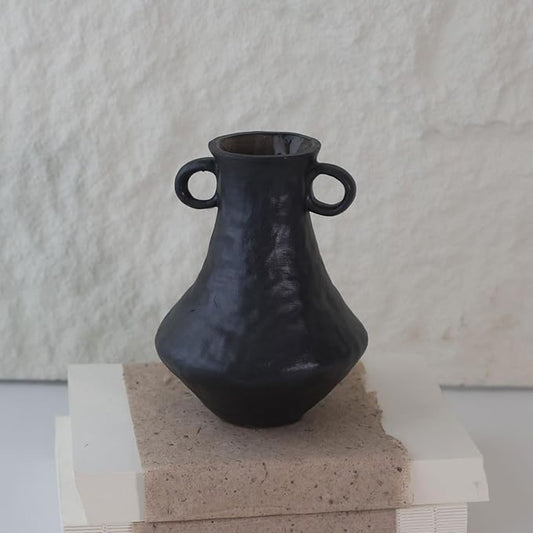 Rustic Small Ceramic Vase, Handcrafted Black Farmhouse Vase, Wabi Sabi Pottery Decor for Kitchen, Bedroom, Office, Living Room, Bathroom, Shelf Centerpiece Table