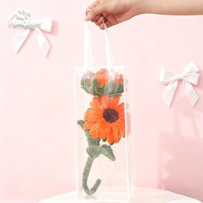 Crochet Flowers Bouquet Gifts for Women Birthday,Gifts for Mom,Preserved Sunflower Forever Flower,Real Handmade Bouquet for Grandma Sister Wife Her from Daughter (Sunflower)