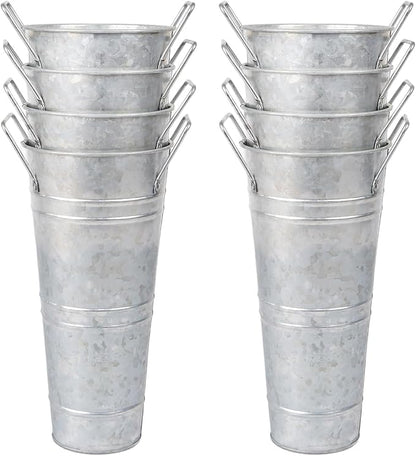 4pcs 10inch Small Galvanized Flower Bucket,Small Metal Vases for Flowers,Metal Vase,Flower Vases for Bouquet,Flower Buckets for Flower Bar Supplies (Silver,10inch Height,Set of4)