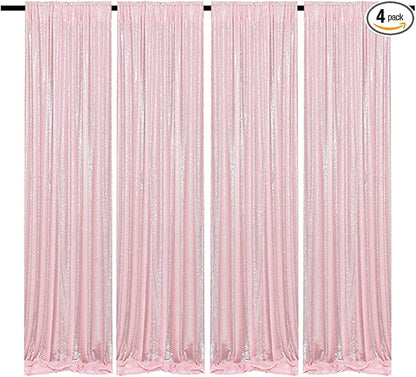 Pink Sequin Curtains 2FTx8FT 4 Panels Pink Sequin Backdrop Curtain for Parties Glitter Backdrop Photo Background for Wedding Baby Shower