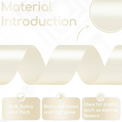 Ivory Satin Ribbon 1-1/2 Inch 60 Yards, Cream Solid Polyester Fabric Ribbons for Eternal Flower Bouquet, Gift Wrapping, Nursery Party, Crafts and Wedding