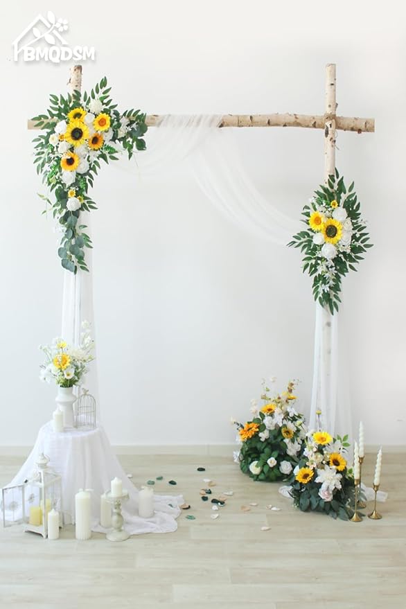 Artificial Flowers Wedding Arch Decor Arch Flowers (Set of 2) for Wedding Welcome Sign and Backdrop Decoration (New Sunflower)