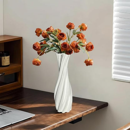 White Ceramic Decorative Vase, Nordic Modern Irregular Shape Flower Vase for Home Decor, Simple Artistic Centerpiece for Dining Table or Coffee Table