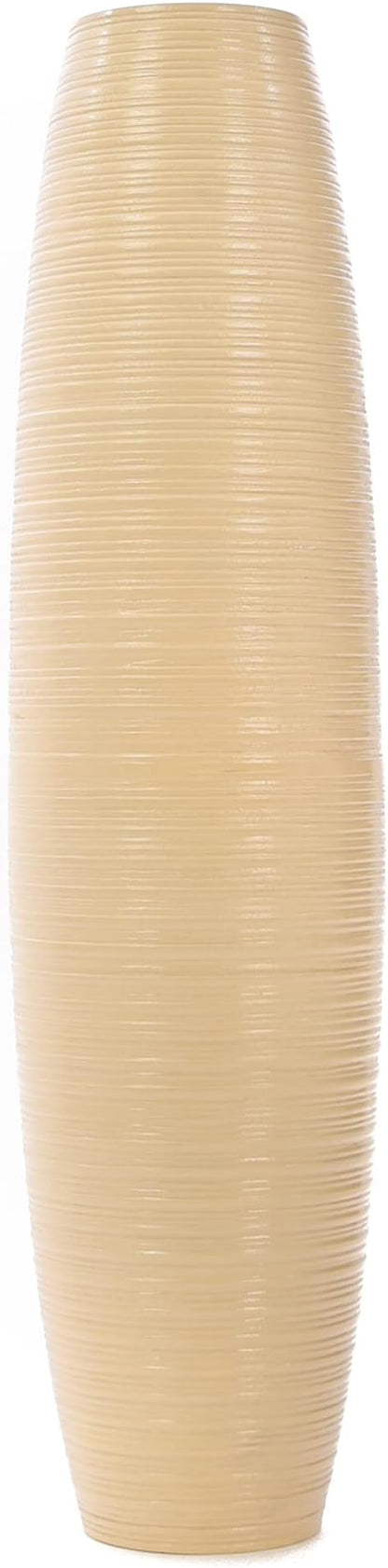 Leewadee Large Cream Home Decor Floor Vase – Wooden 28 inches Tall Farmhouse Decor Flower Holder for Fake Plant and Pampas Grass