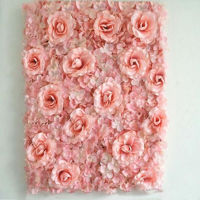 Efavormart 4 Pack 11 Sq ft. UV Protected Blush 3D Silk Rose & Hydrangea Flower Panel Wall Mat for DIY Party Centerpieces Decor